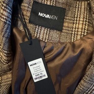Fashion Nova Men's Brown Checkered Trench Coat